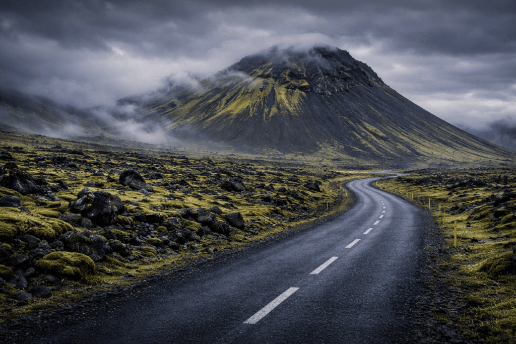 Private transfer in Iceland scenic road through fjord landscape