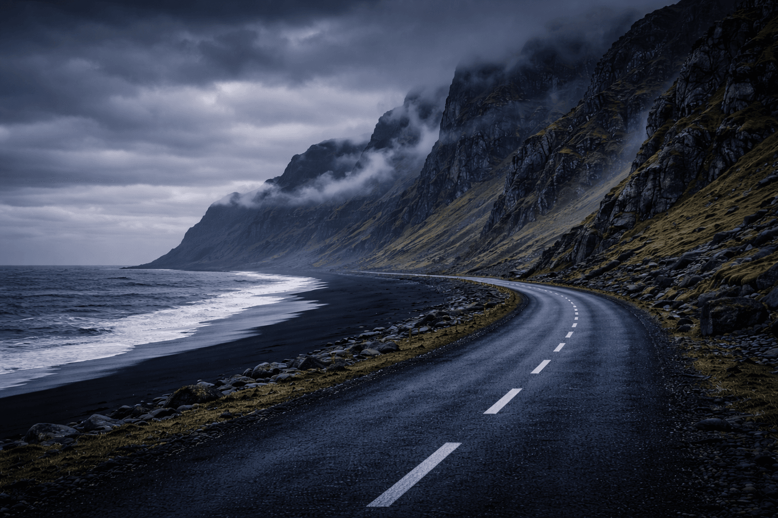 Private transfer in Iceland scenic road through fjord landscape