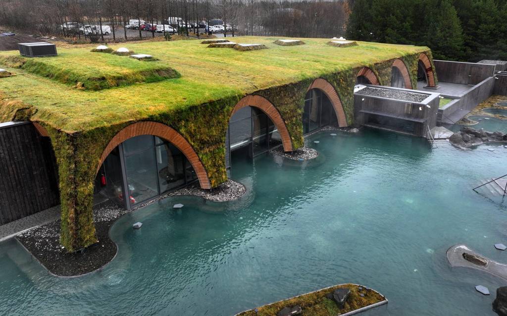 Laugaras Lagoon geothermal spa pools by the river on the Golden Circle route near Reykjavik Iceland